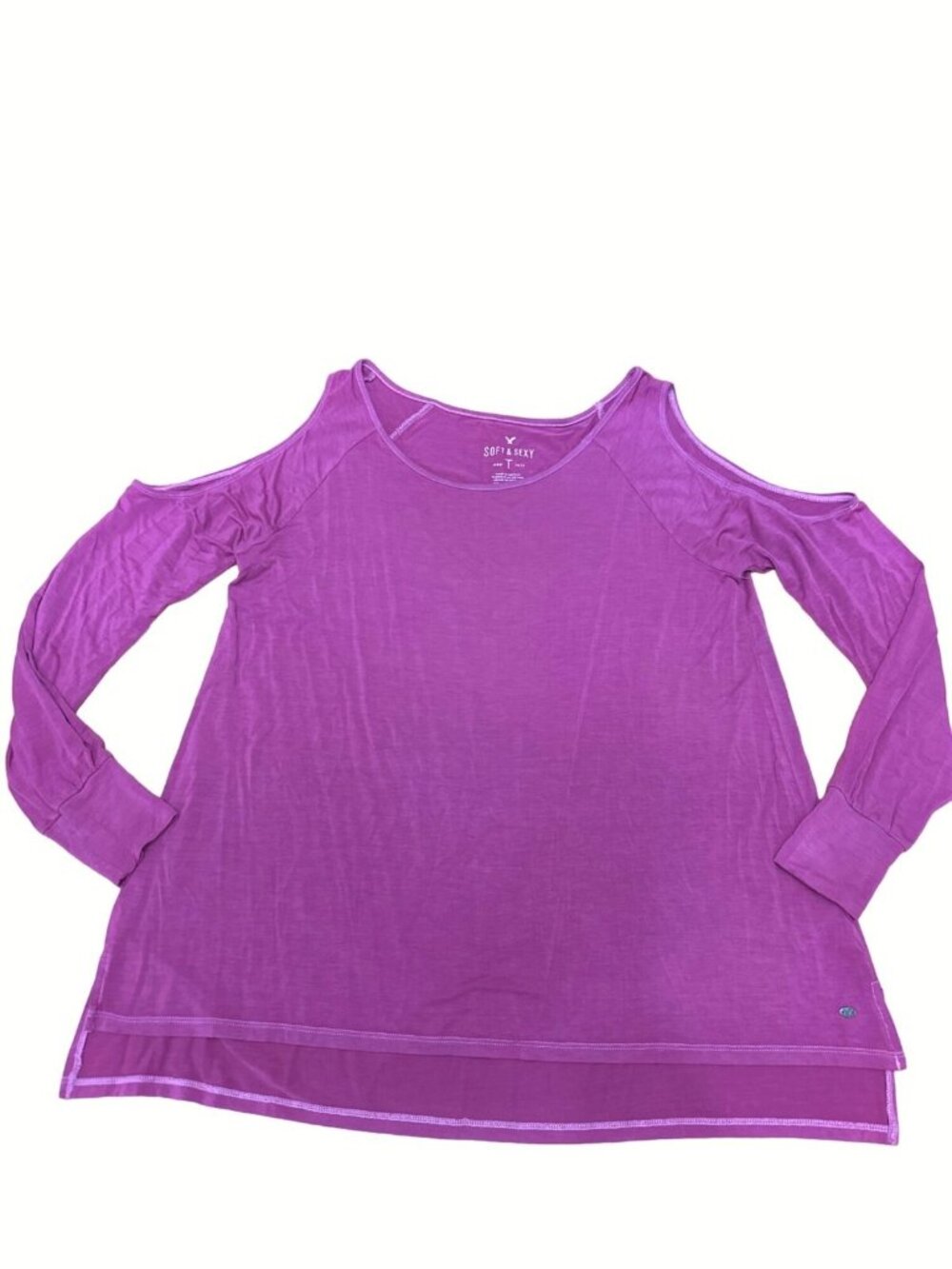American Eagle XS Pink Cold Shoulder Long Sleeve Top Soft Sexy Casual Aesthetic - Picture 7 of 7
